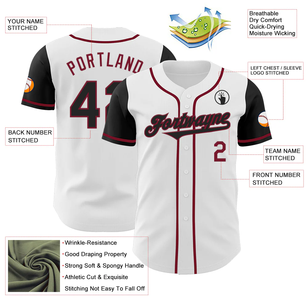 Custom White Black-Crimson Authentic Two Tone Baseball Jersey - Image 3