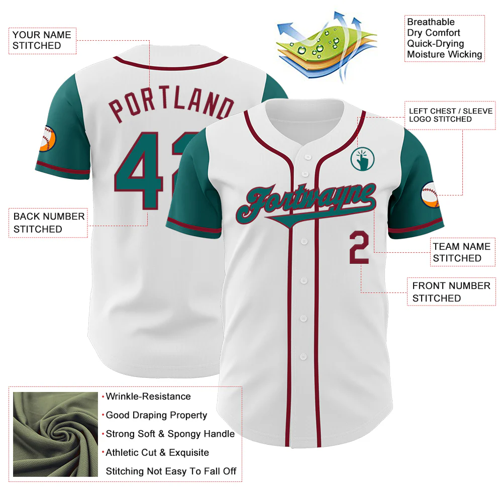 Custom White Teal-Crimson Authentic Two Tone Baseball Jersey - Image 3