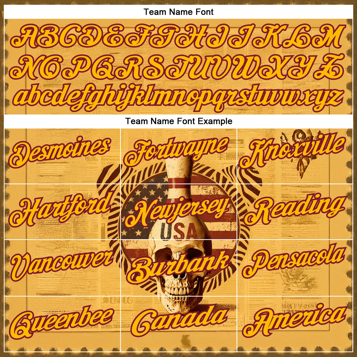 Custom Yellow Gold-Crimson 3D Retro American Flag Skull Bowling Performance Polo Shirt - Image 4