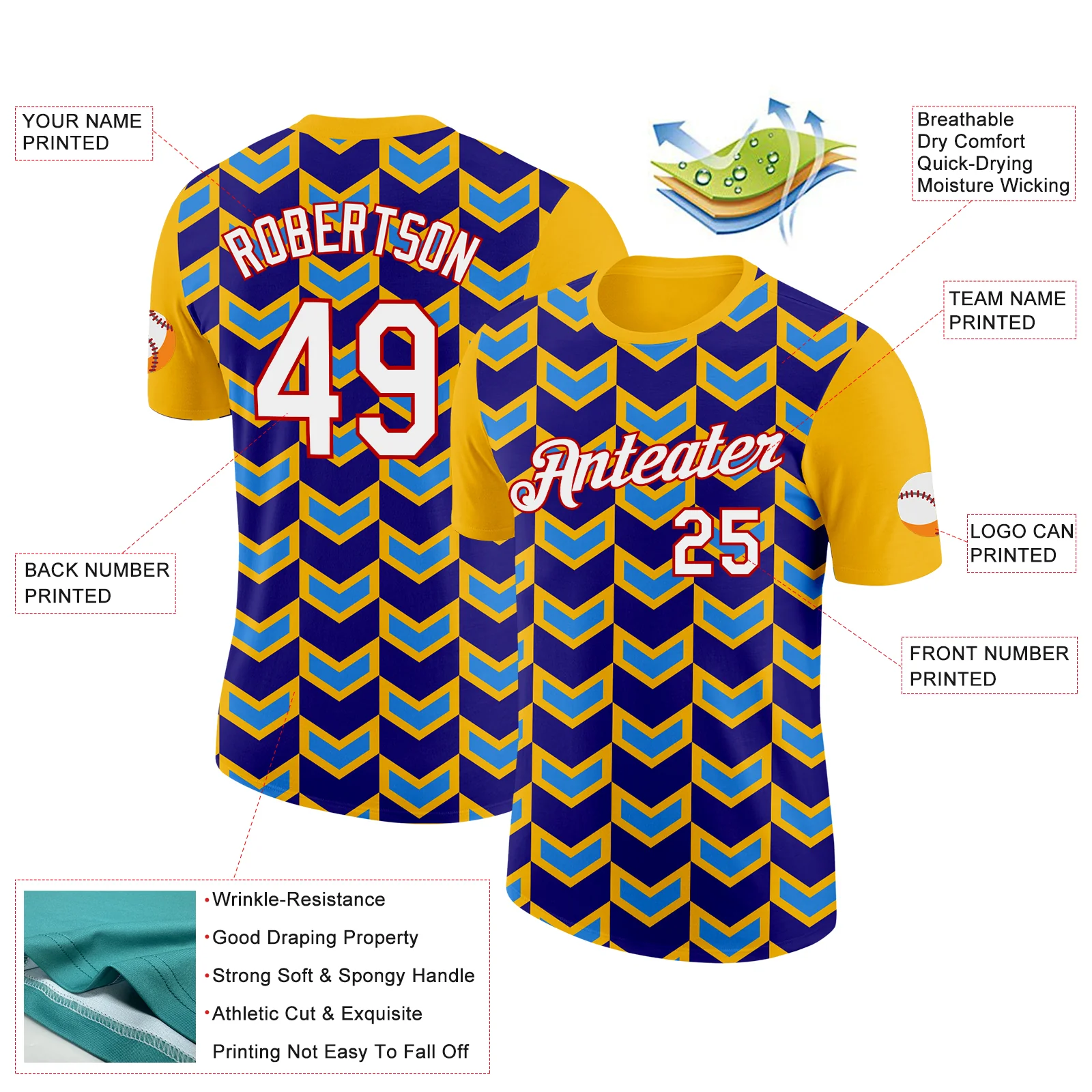 Custom Gold Dark Purple Powder Blue-Red 3D Esports Performance T-Shirt - Image 2
