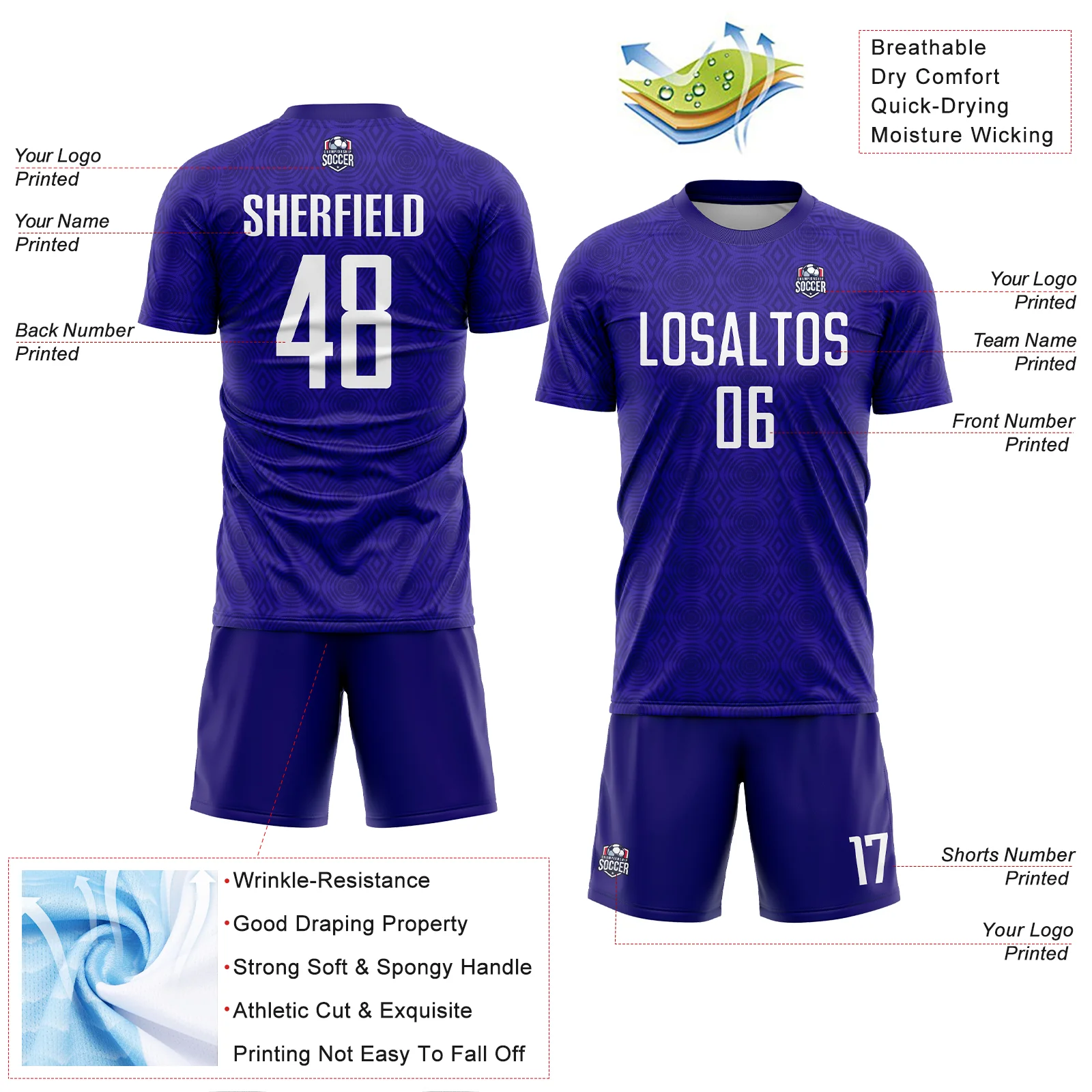 Custom Dark Purple Black Geometric Shapes Sublimation Soccer Uniform Jersey - Image 4