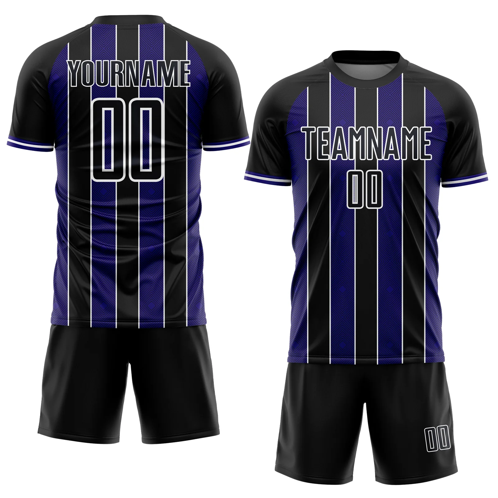 Custom Black Dark Purple-White Pinstripe Line Sports Sublimation Soccer Uniform Jersey - Image 2
