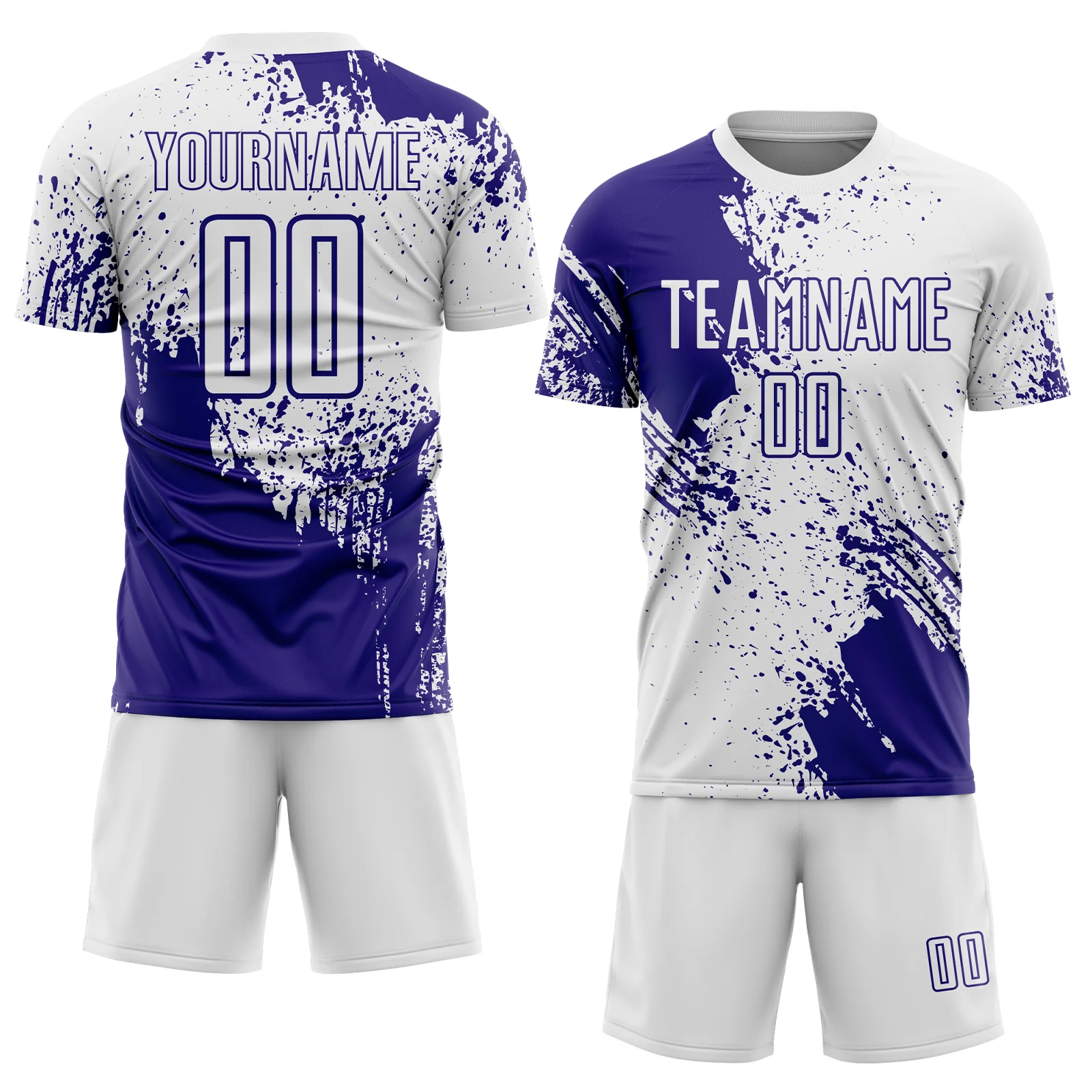 Custom White Dark Purple Abstract Brush Stroke Sports Sublimation Soccer Uniform Jersey - Image 2