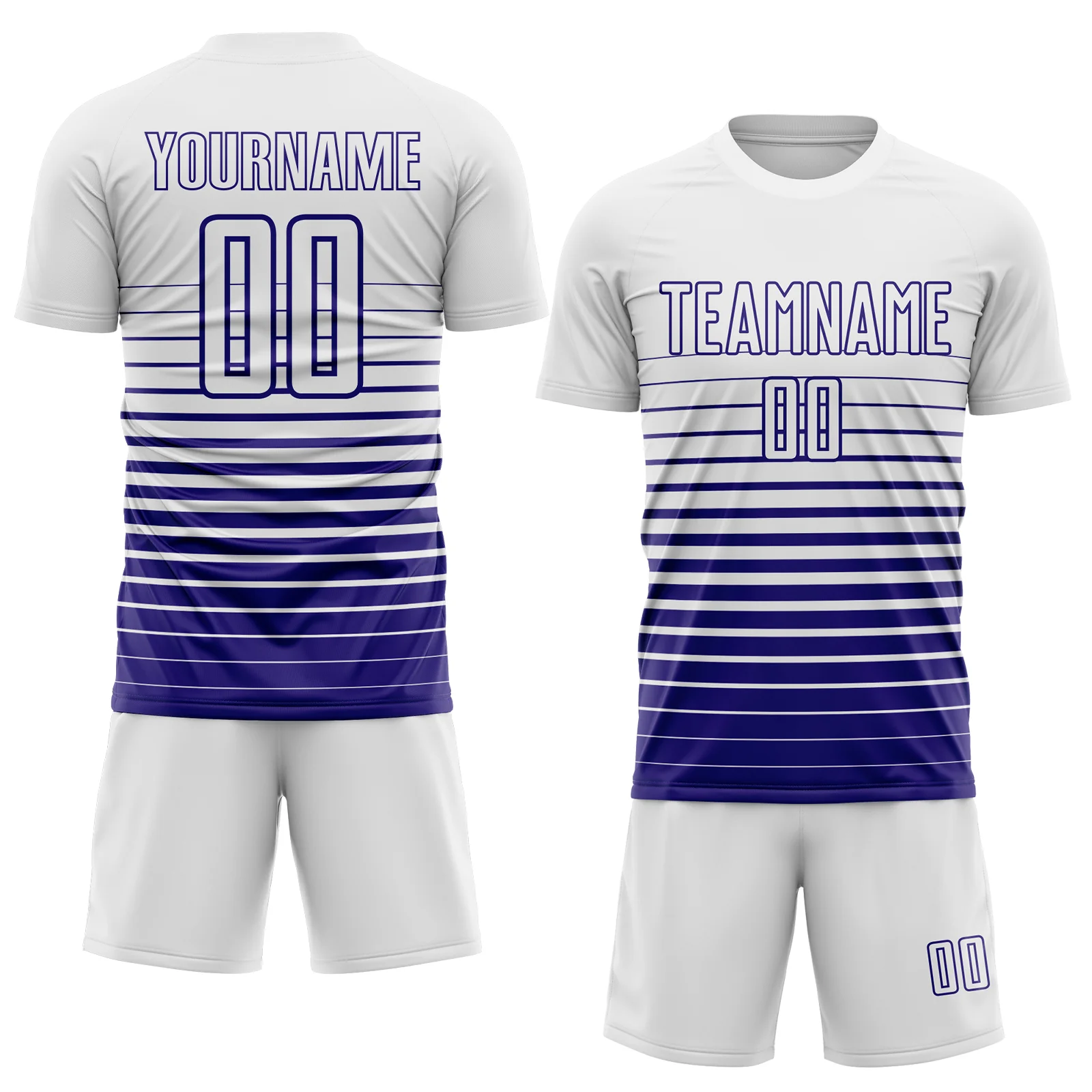 Custom White Dark Purple Gradient Pinstripe Sublimation Soccer Uniform Jersey - Image 2