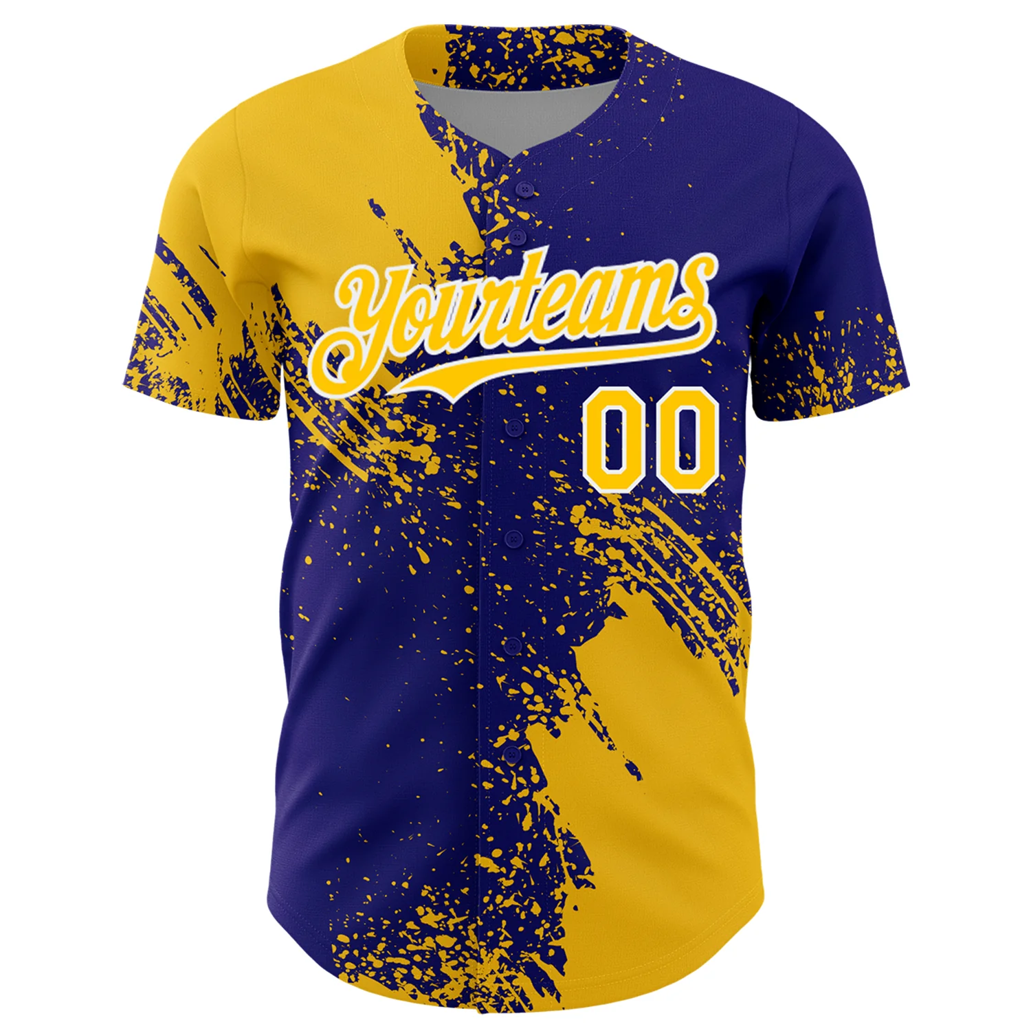 Custom Yellow Dark Purple-White 3D Pattern Design Abstract Brush Stroke Authentic Baseball Jersey - Image 2