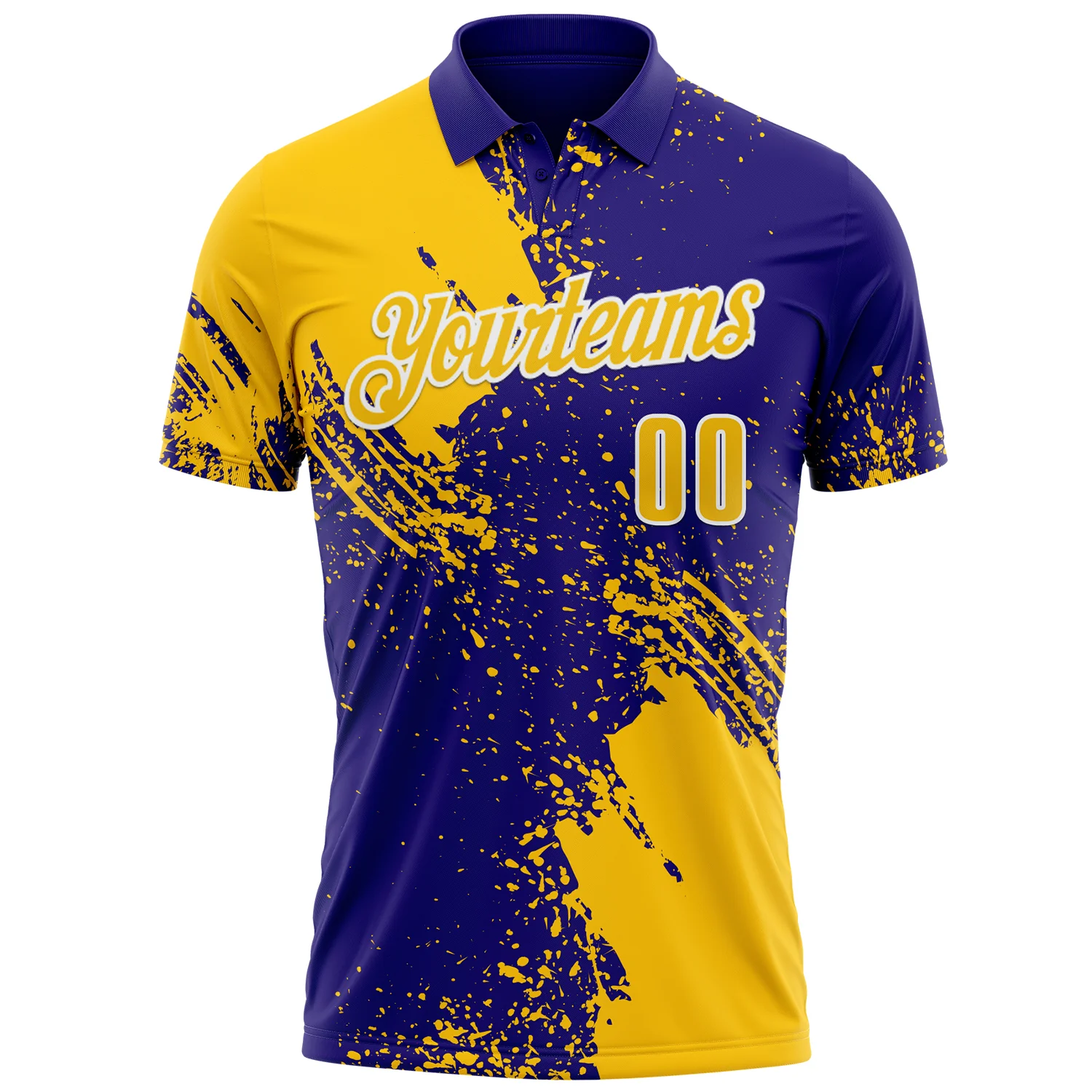 Custom Yellow Dark Purple-White 3D Pattern Design Abstract Brush Stroke Performance Polo Shirt - Image 2