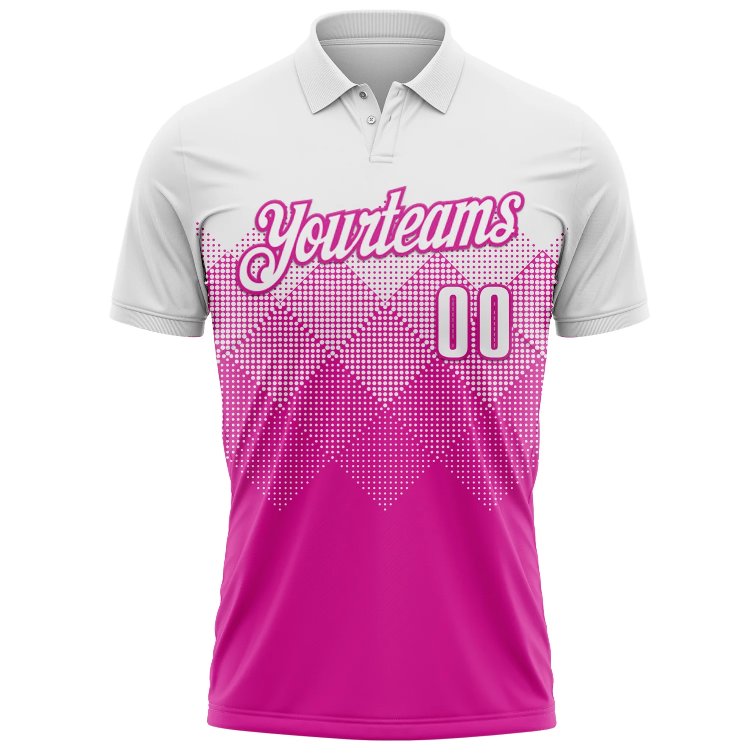 Custom White Deep Pink 3D Pattern Design Gradient Square Shape Performance Polo Shirt - Image 2