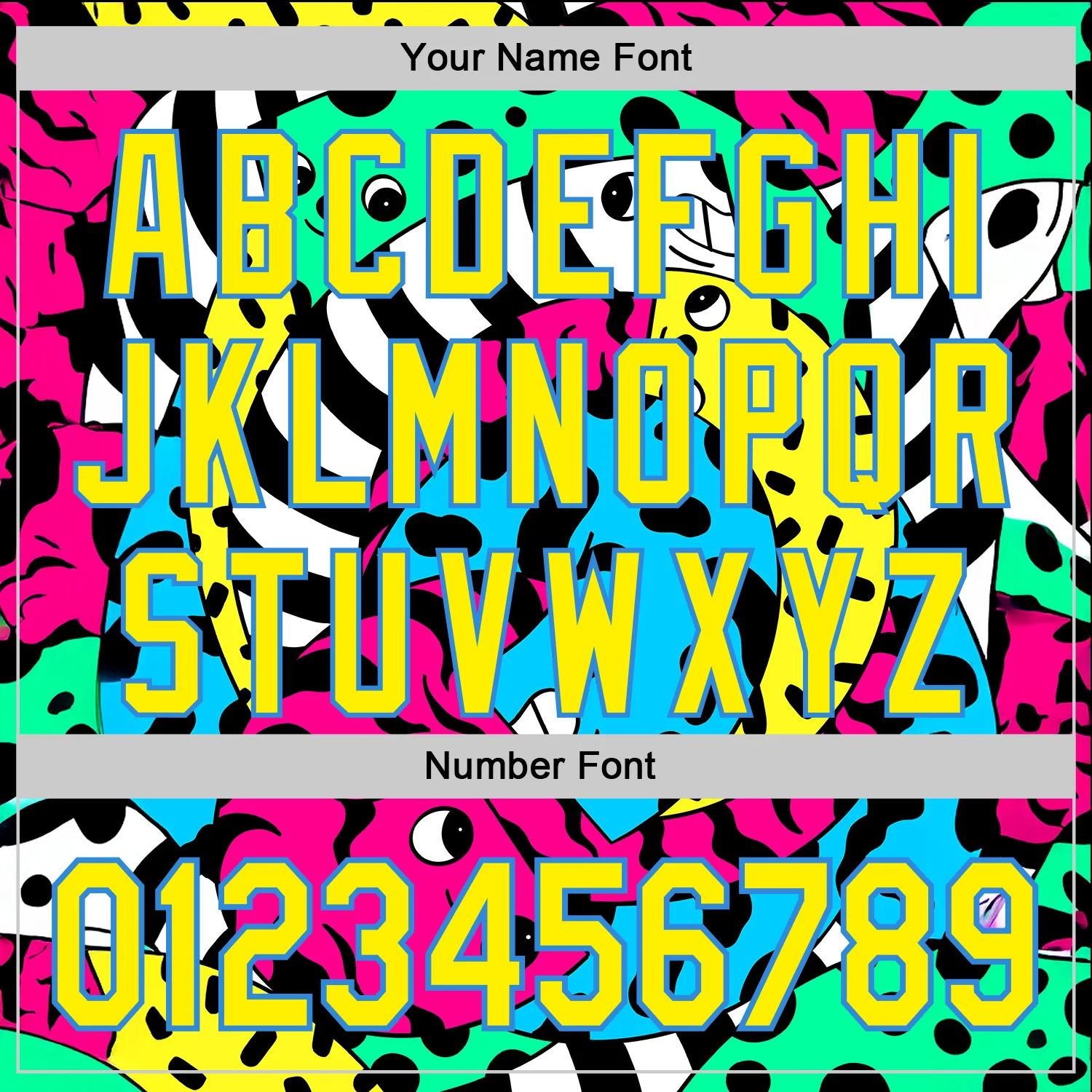 Custom Black Light Yellow-Electric Blue 3D Geo Law Curly Friends Authentic Baseball Jersey - Image 5