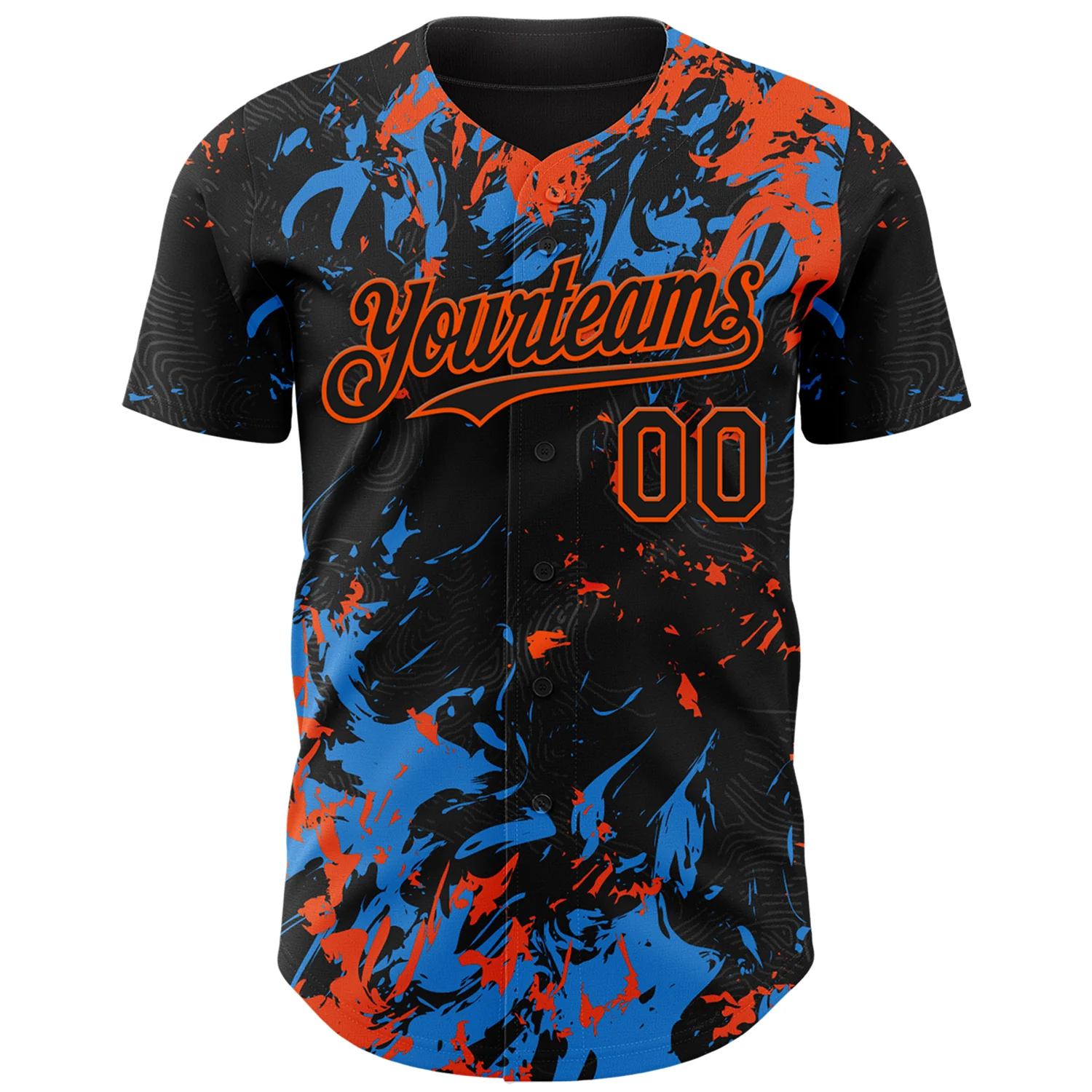 Custom Black Electric Blue-Orange Splash Authentic Baseball Jersey - Image 2