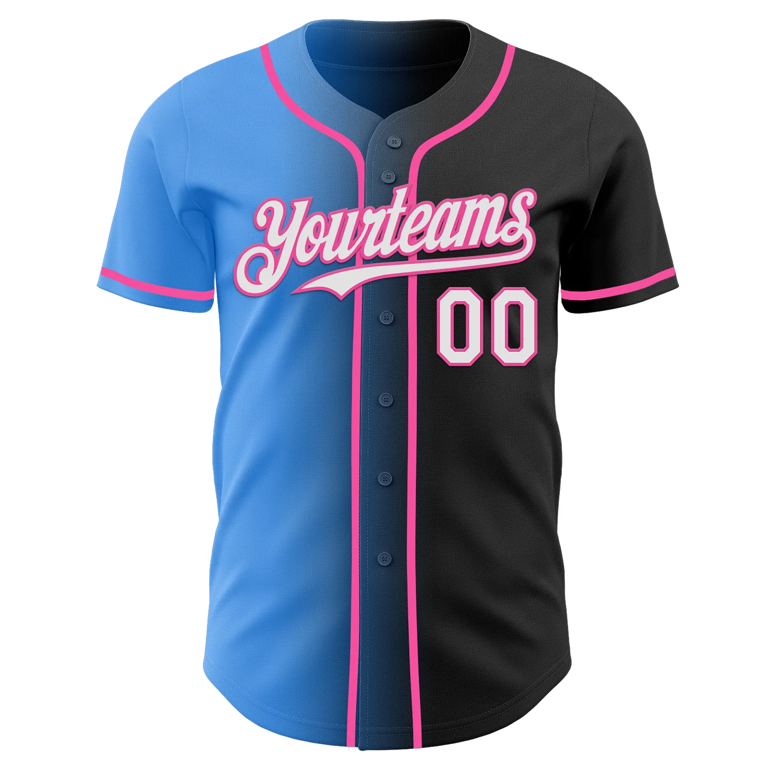 Custom Black White Electric Blue-Pink Authentic Gradient Fashion Baseball Jersey - Image 2