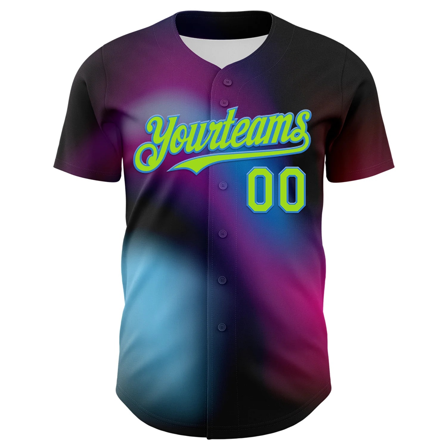 Custom Black Neon Green-Electric Blue 3D Pattern Design Rave Psychedelic Neon Dinosaur Authentic Baseball Jersey - Image 2
