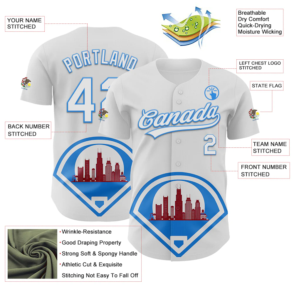 Custom White Electric Blue-Red 3D Urban City Edition Sports Authentic Baseball Jersey - Image 3