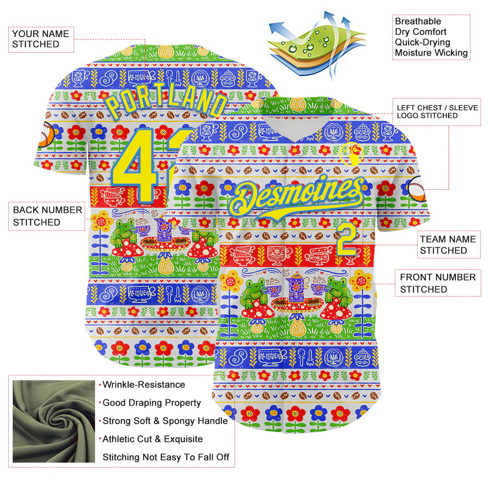 Custom White Light Yellow-Electric Blue 3D Emi Bee Fika Frogs Authentic Baseball Jersey - Image 3