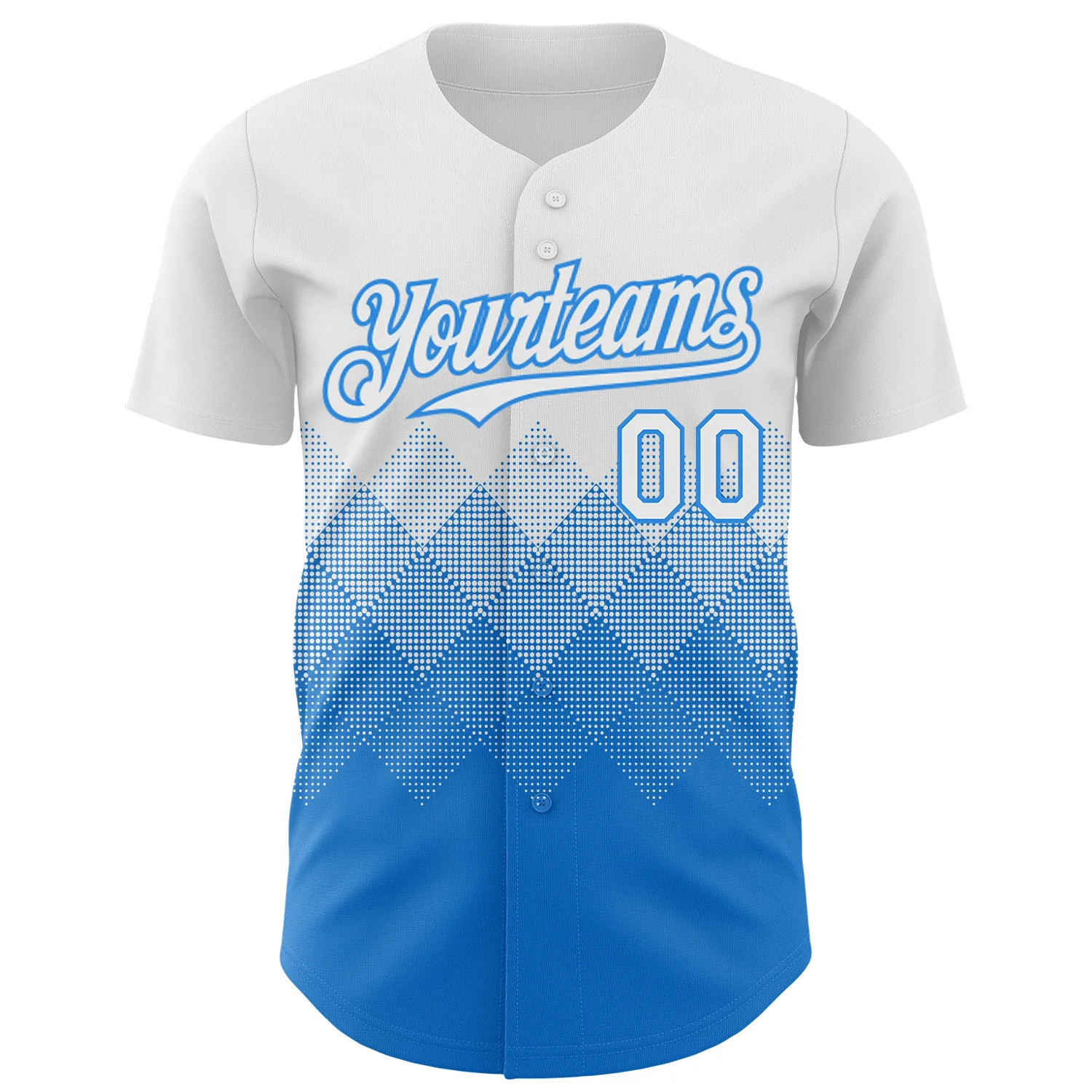 Custom White Electric Blue 3D Gradient Square Shape Authentic Baseball Jersey - Image 2