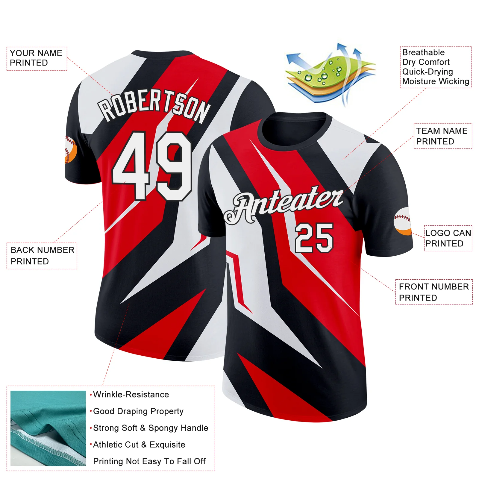 Custom Black White-Fire Red 3D Esports Performance T-Shirt - Image 2