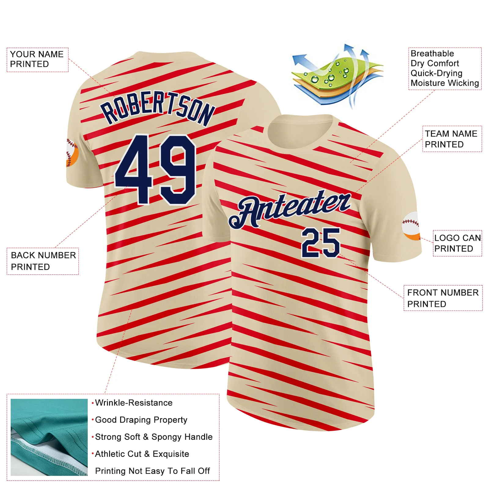 Custom Cream Navy-Fire Red 3D Esports Performance T-Shirt - Image 2
