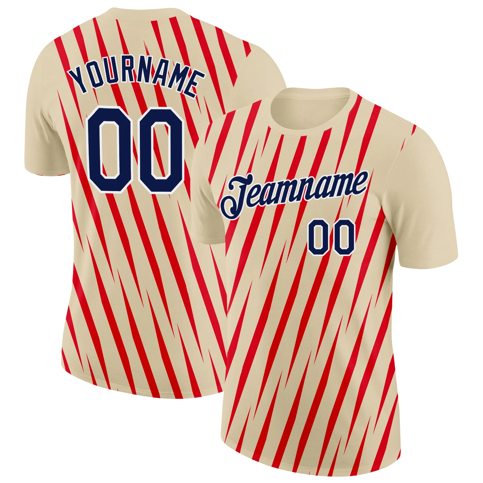 Custom Cream Navy-Fire Red 3D Esports Performance T-Shirt