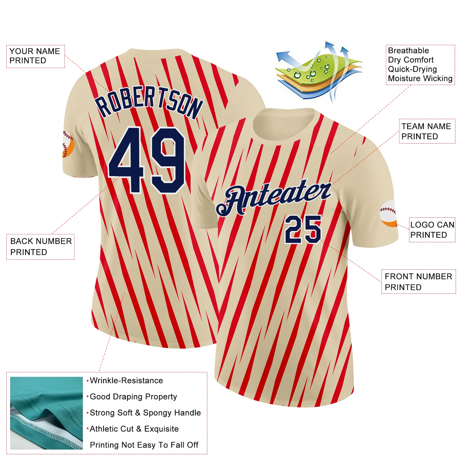 Custom Cream Navy-Fire Red 3D Esports Performance T-Shirt - Image 2