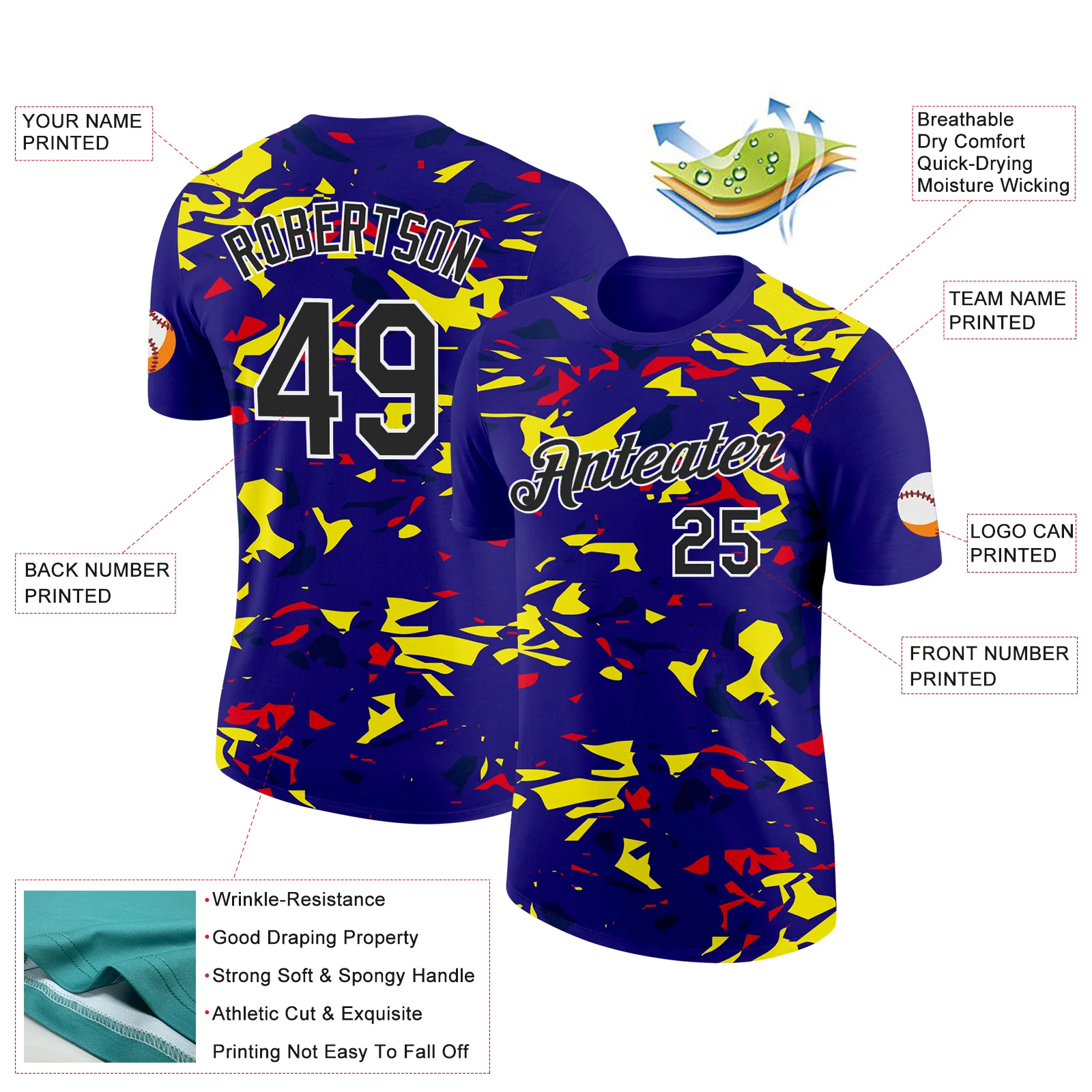 Custom Dark Purple Black Fire Red Light Yellow-Navy 3D Esports Performance T-Shirt - Image 2