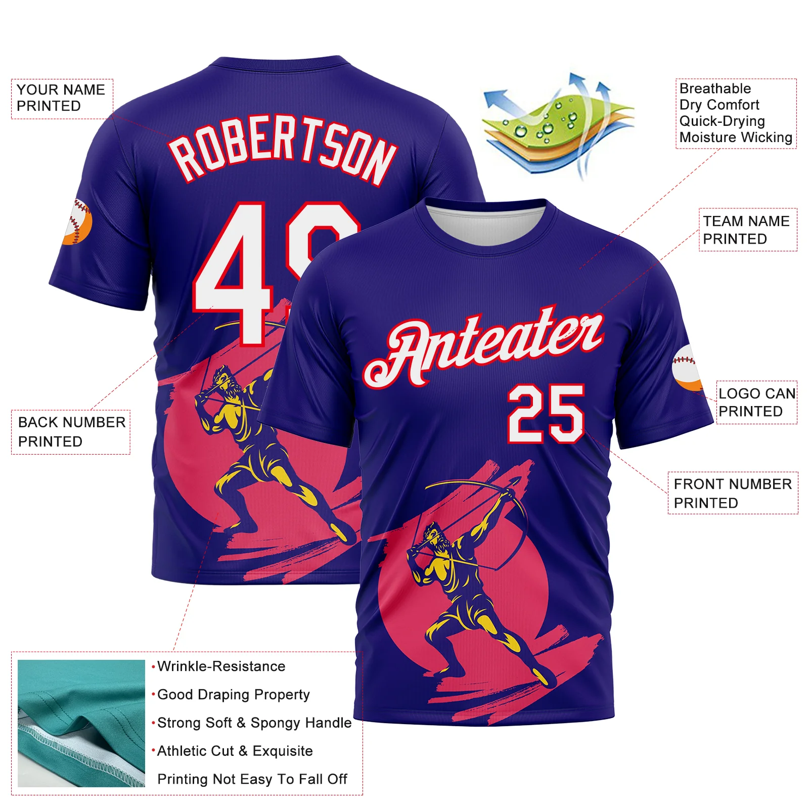 Custom Dark Purple White-Fire Red 3D Pattern Design Arrow Archery Bow Target Performance T-Shirt - Image 2