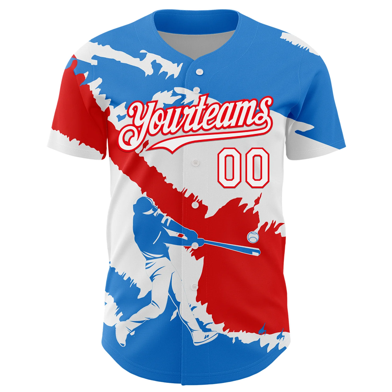 Custom Electric Blue White-Fire Red 3D Puerto Rico Puerto Rican Flag Authentic Baseball Jersey - Image 2