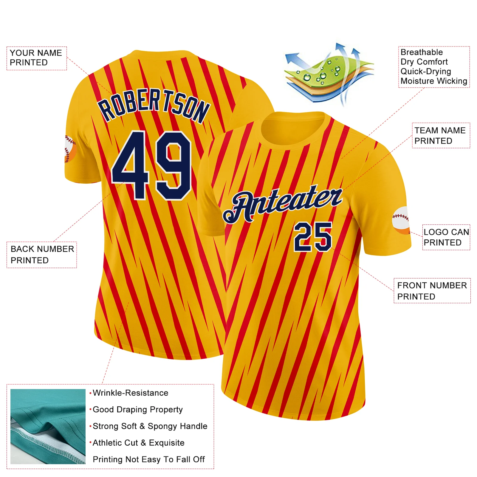 Custom Gold Navy-Fire Red 3D Esports Performance T-Shirt - Image 2