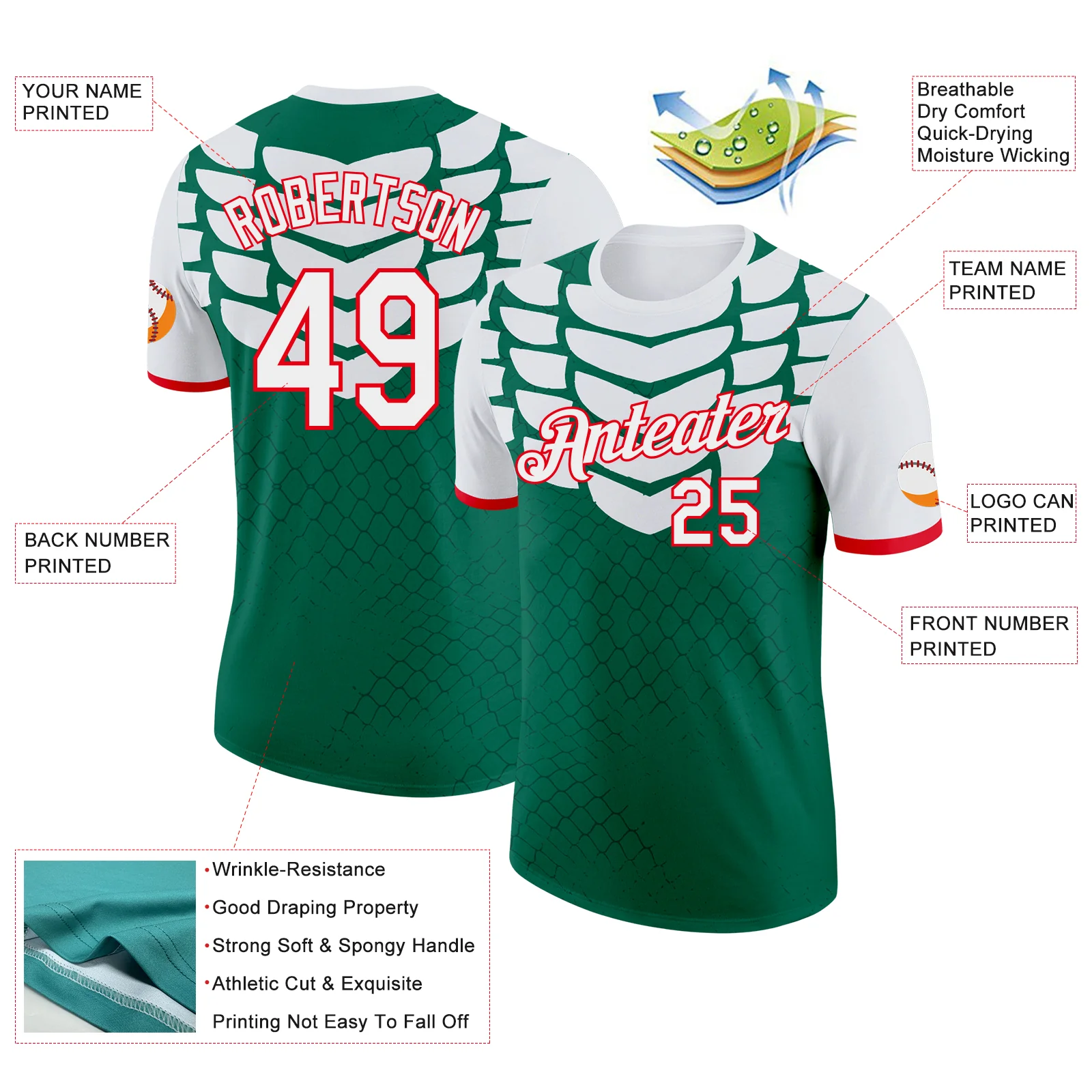 Custom Kelly Green White-Fire Red Mexico Snake Python Print Soccer Jersey Performance T-Shirt - Image 2