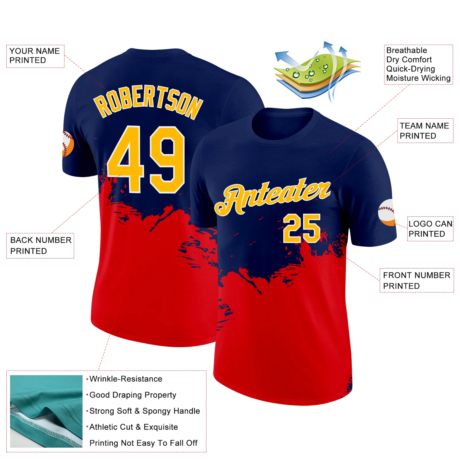 Custom Navy Gold-Fire Red 3D Esports Performance T-Shirt - Image 2