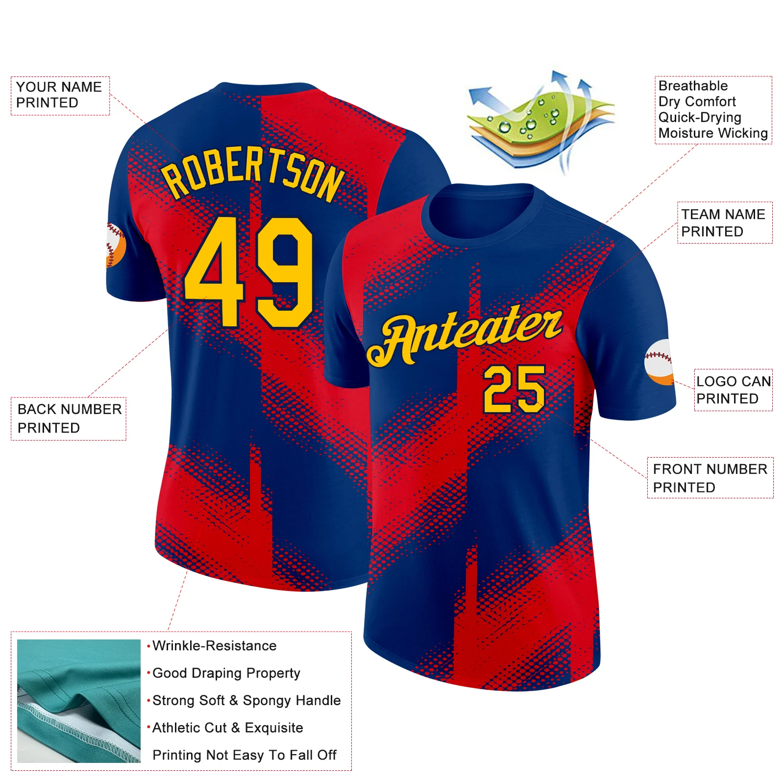 Custom US Navy Blue Yellow Fire Red-Navy 3D Esports Performance T-Shirt - Image 2