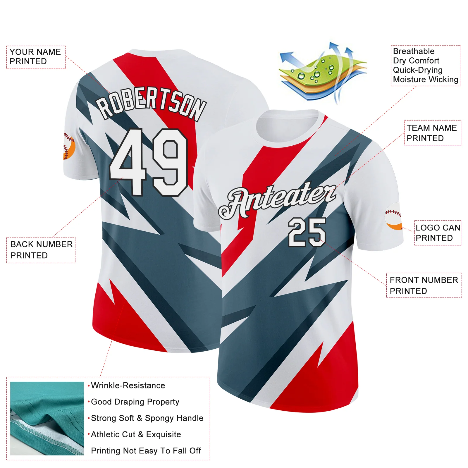 Custom White Fire Red Shadow Blue-Black 3D Esports Performance T-Shirt - Image 2