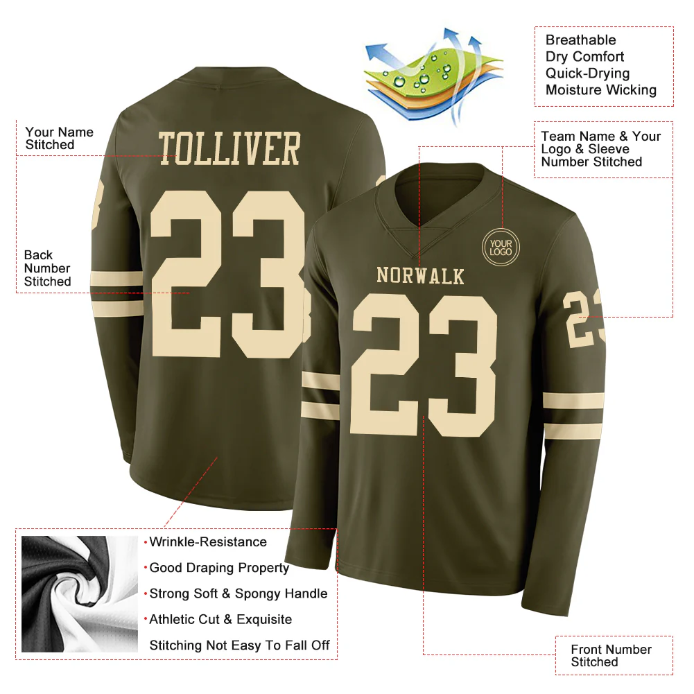 Custom Olive Cream Long Sleeve Salute To Service Authentic Football Jersey - Image 2