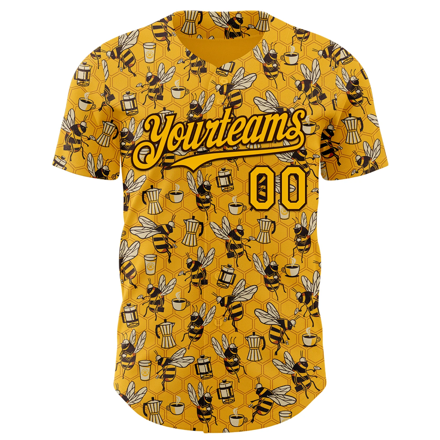 Custom Gold Black 3D Tobe Fonseca Coffee Worker Bee Authentic Baseball Jersey - Image 2