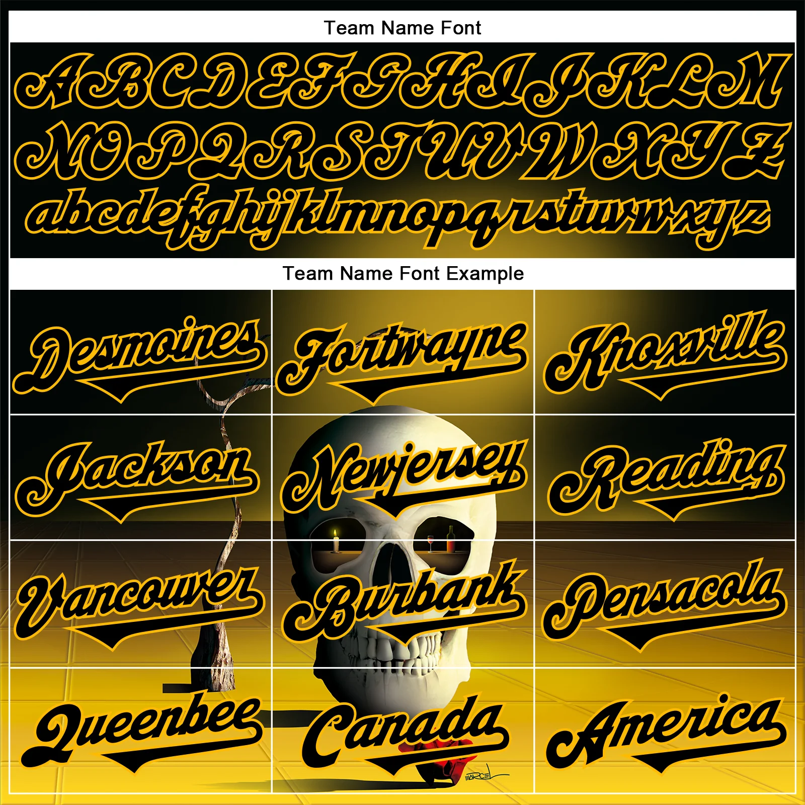 Custom Black Gold 3D Marcel Caram The Skull Authentic Baseball Jersey - Image 4