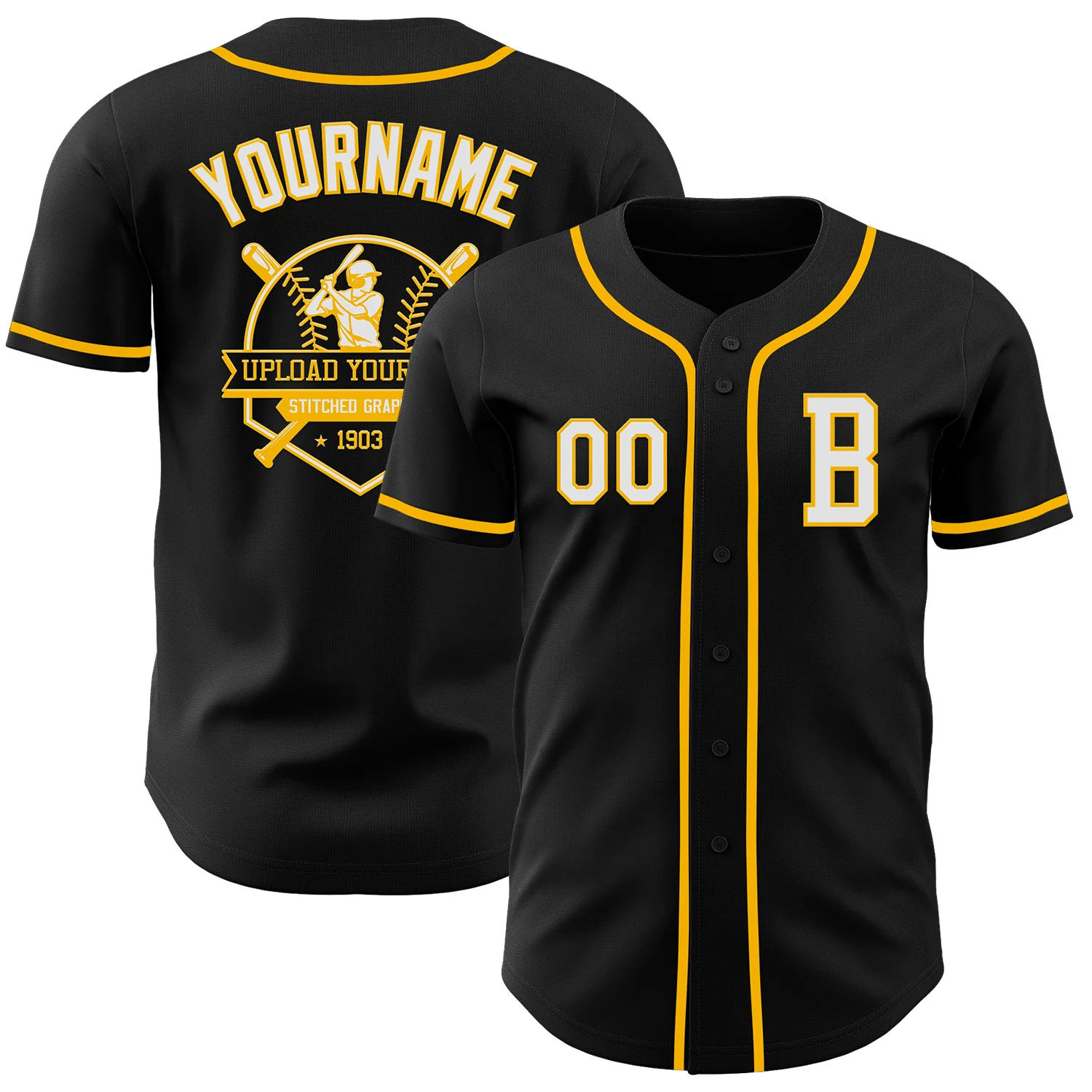 Custom Black White-Gold Authentic Baseball Jersey - Image 5