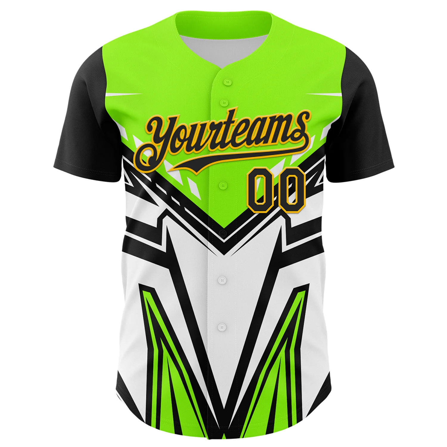 Custom Black Gold Green-White Car Racing Formula Auto Motorsport Authentic Baseball Jersey - Image 2