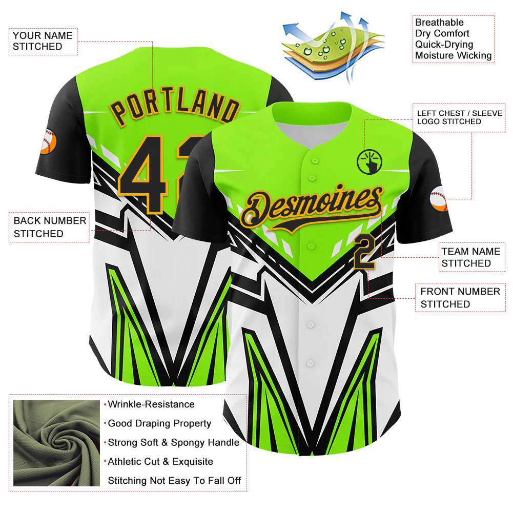 Custom Black Gold Green-White Car Racing Formula Auto Motorsport Authentic Baseball Jersey - Image 3