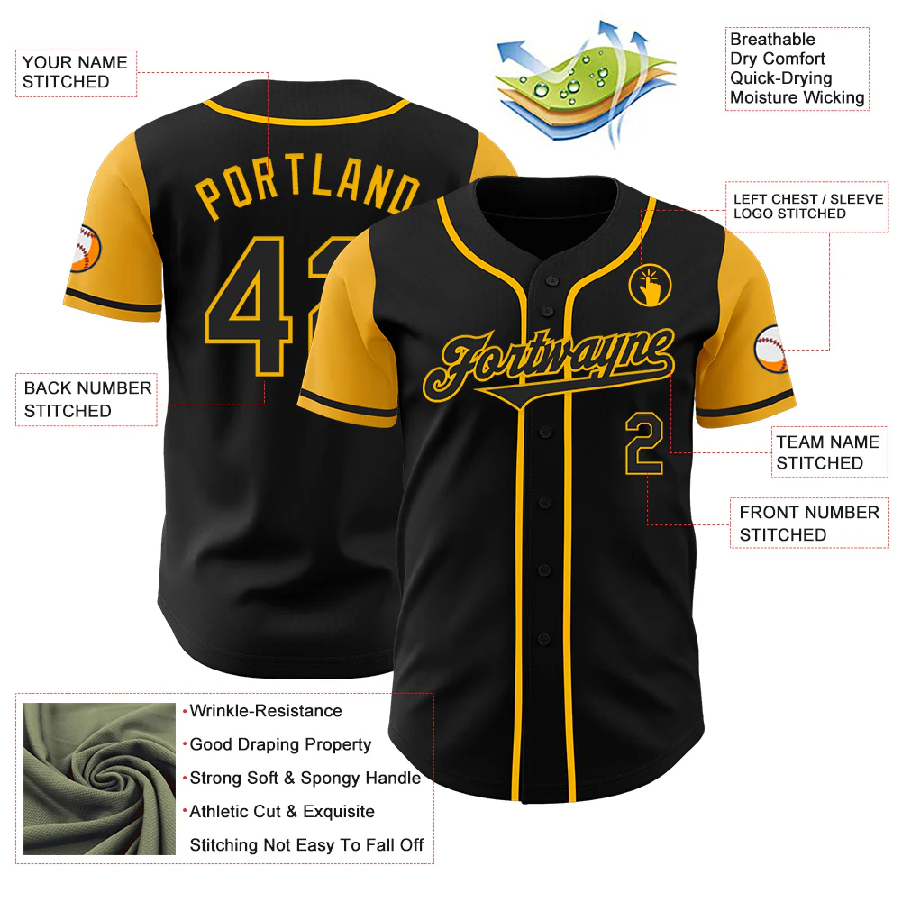 Custom Black Gold Authentic Two Tone Baseball Jersey - Image 3
