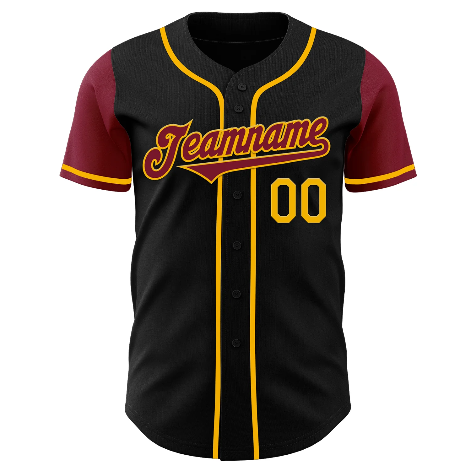 Custom Black Crimson-Gold Authentic Two Tone Baseball Jersey - Image 2