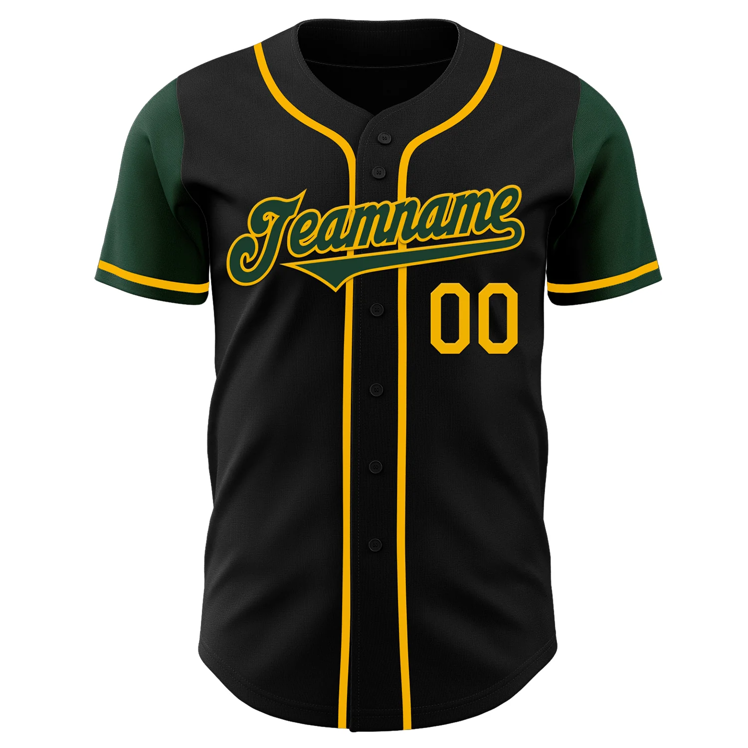 Custom Black Green-Gold Authentic Two Tone Baseball Jersey - Image 2