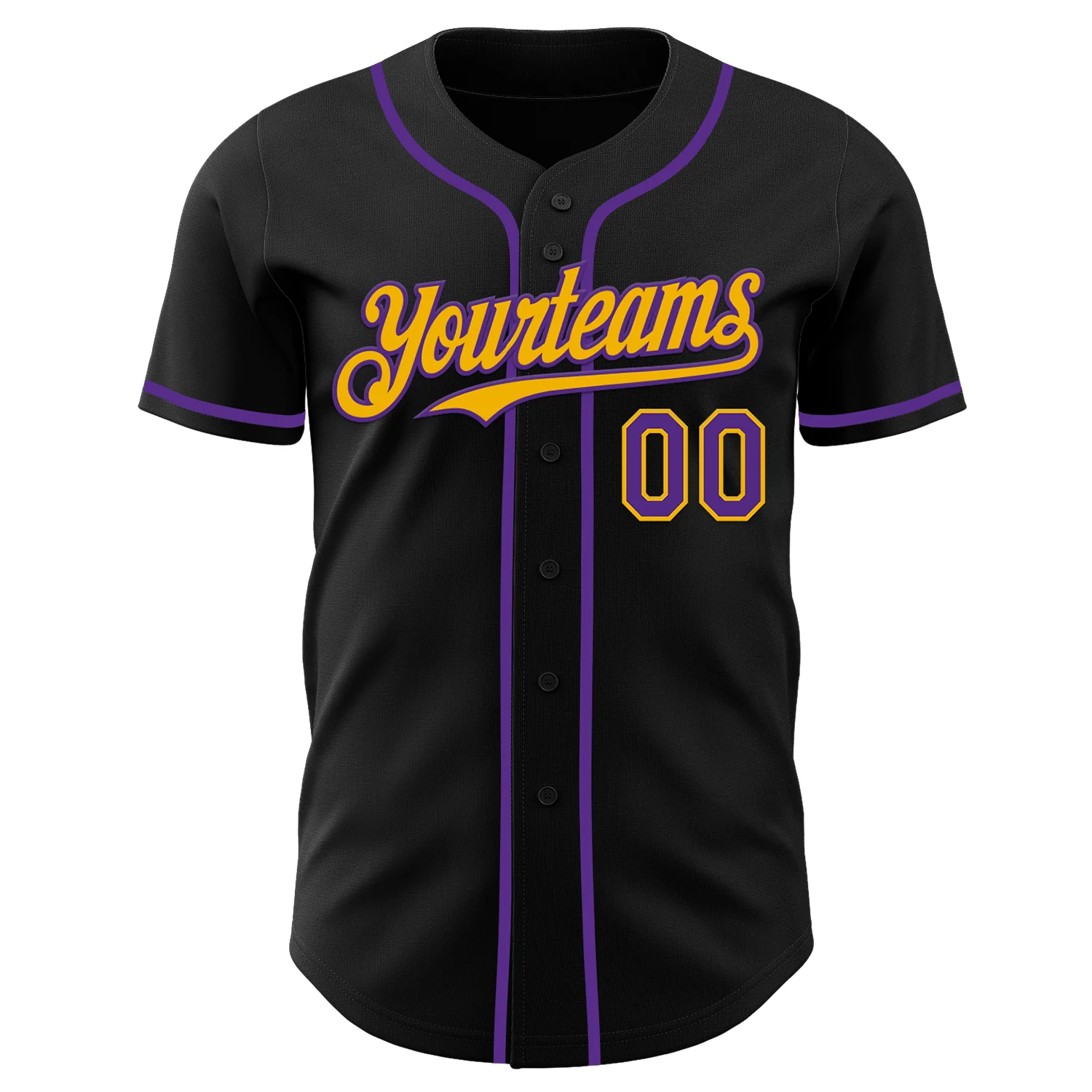 Custom Black Purple-Gold Authentic Baseball Jersey - Image 2