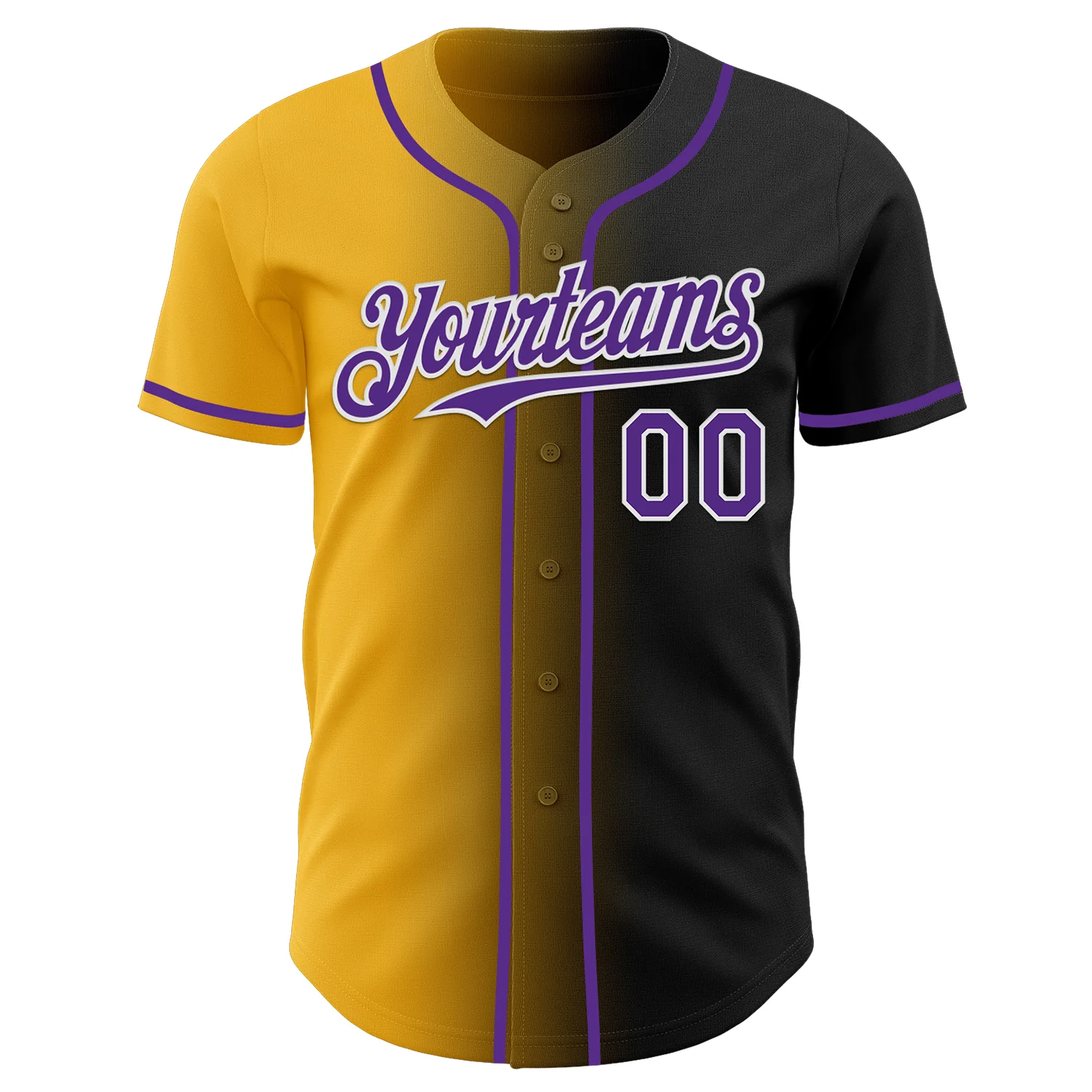 Custom Black Purple Gold-White Authentic Gradient Fashion Baseball Jersey - Image 2