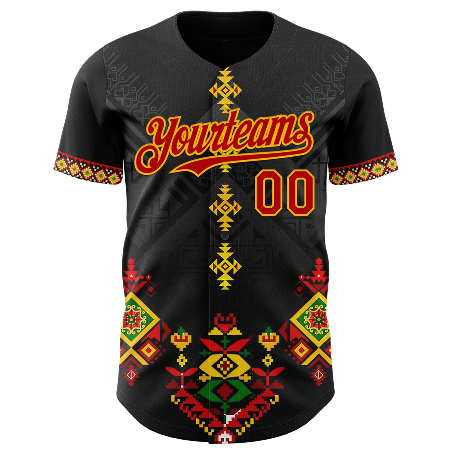 Custom Black Red Gold-Green Black History Month Africa Tribal Authentic Baseball Jersey - Image 2