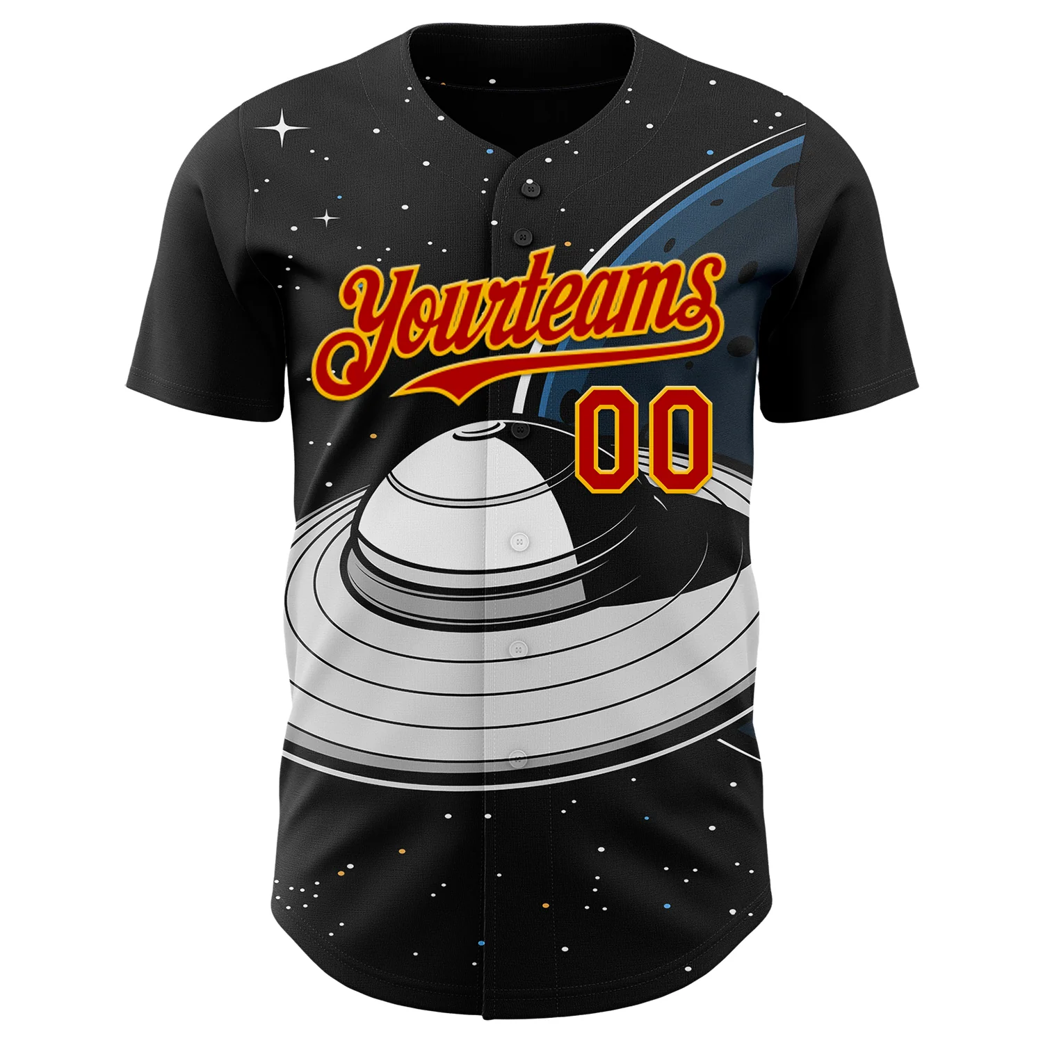 Custom Black Red-Gold Alien UFO Saucer Authentic Baseball Jersey - Image 2
