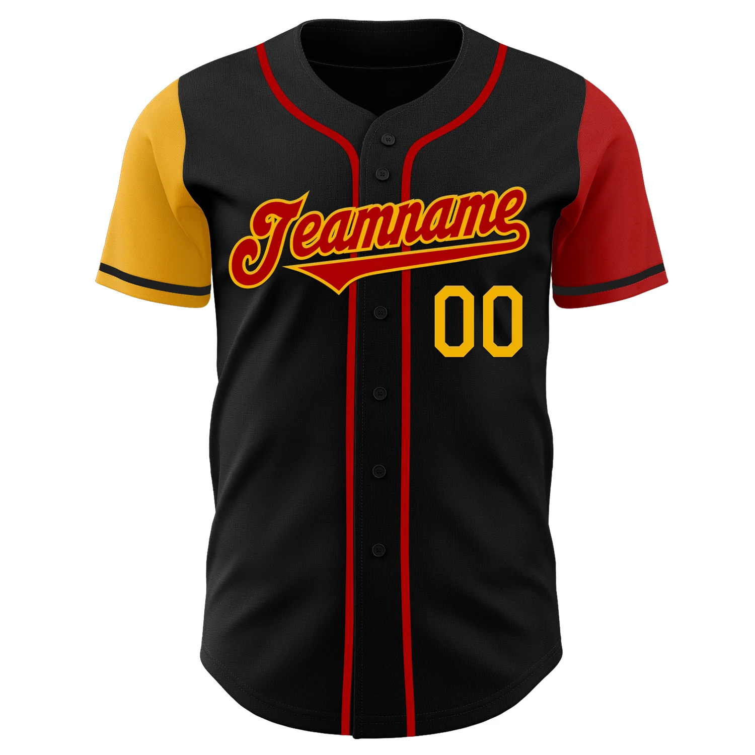 Custom Black Red-Gold Authentic Two Tone Baseball Jersey - Image 2