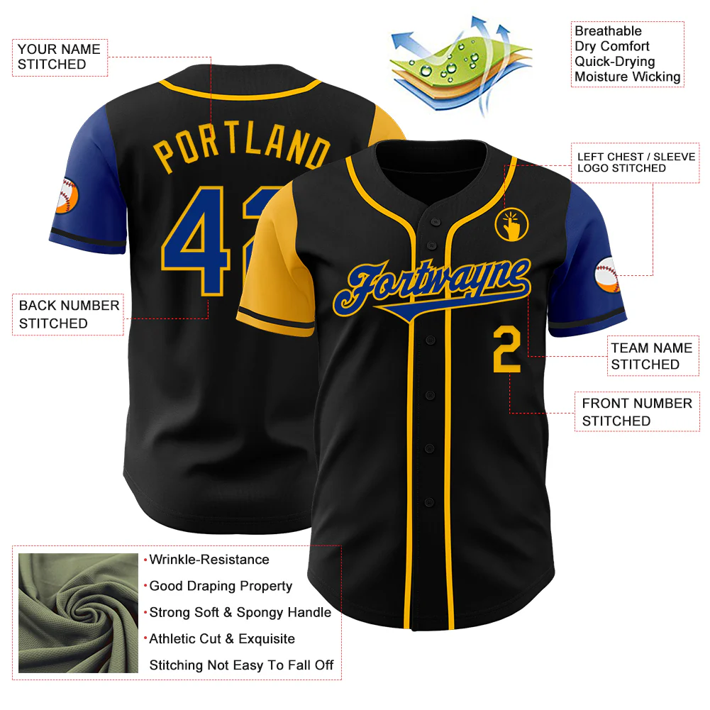 Custom Black Royal-Gold Authentic Two Tone Baseball Jersey - Image 3