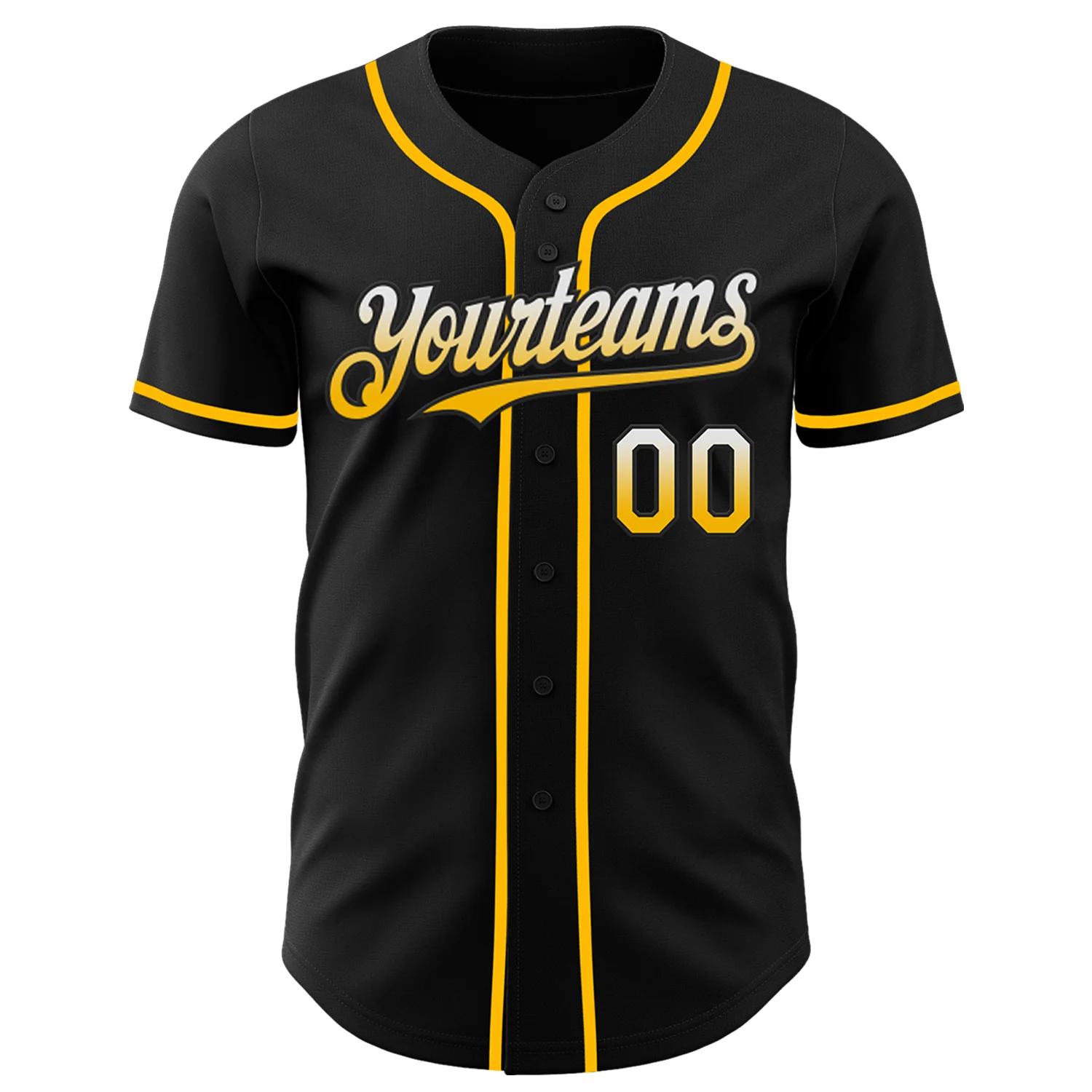 Custom Black White-Gold Authentic Fade Fashion Baseball Jersey - Image 2