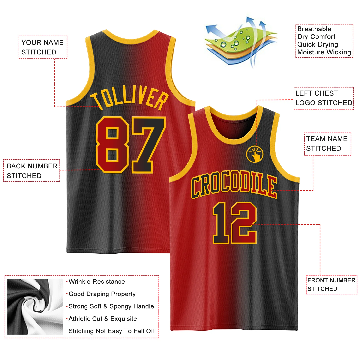 Custom Black Red-Gold Authentic Gradient Fashion Basketball Jersey - Image 3