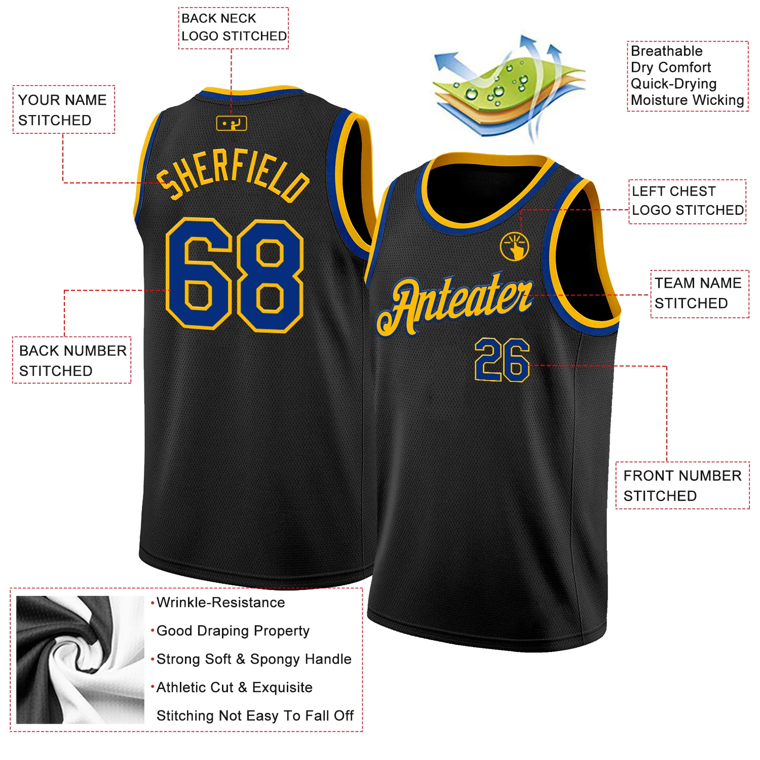 Custom Black Royal-Gold Authentic Basketball Jersey - Image 2