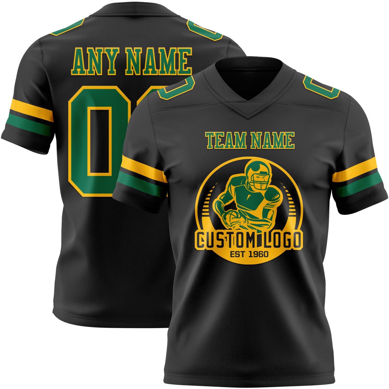 Custom Black Kelly Green-Gold Authentic Football Jersey - Image 2