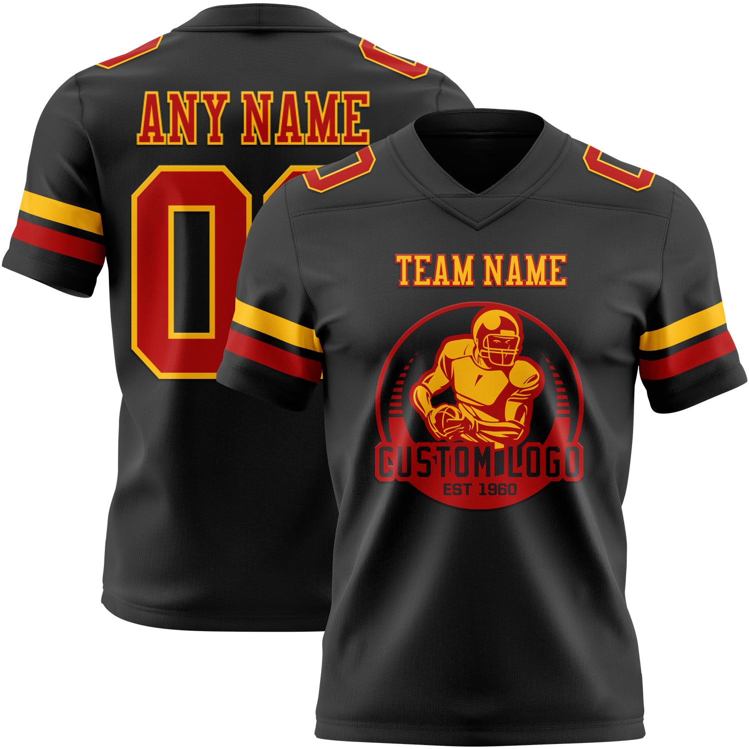 Custom Black Red-Gold Authentic Football Jersey - Image 2